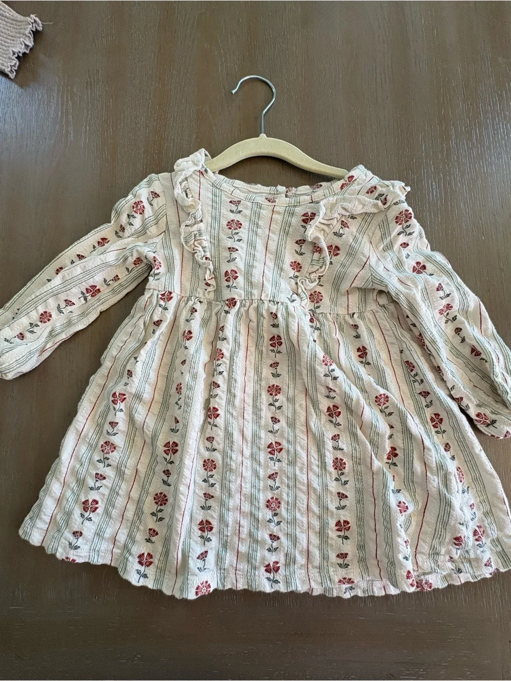 Girls' Cream Floral Ruffle Long-Sleeve Dress by